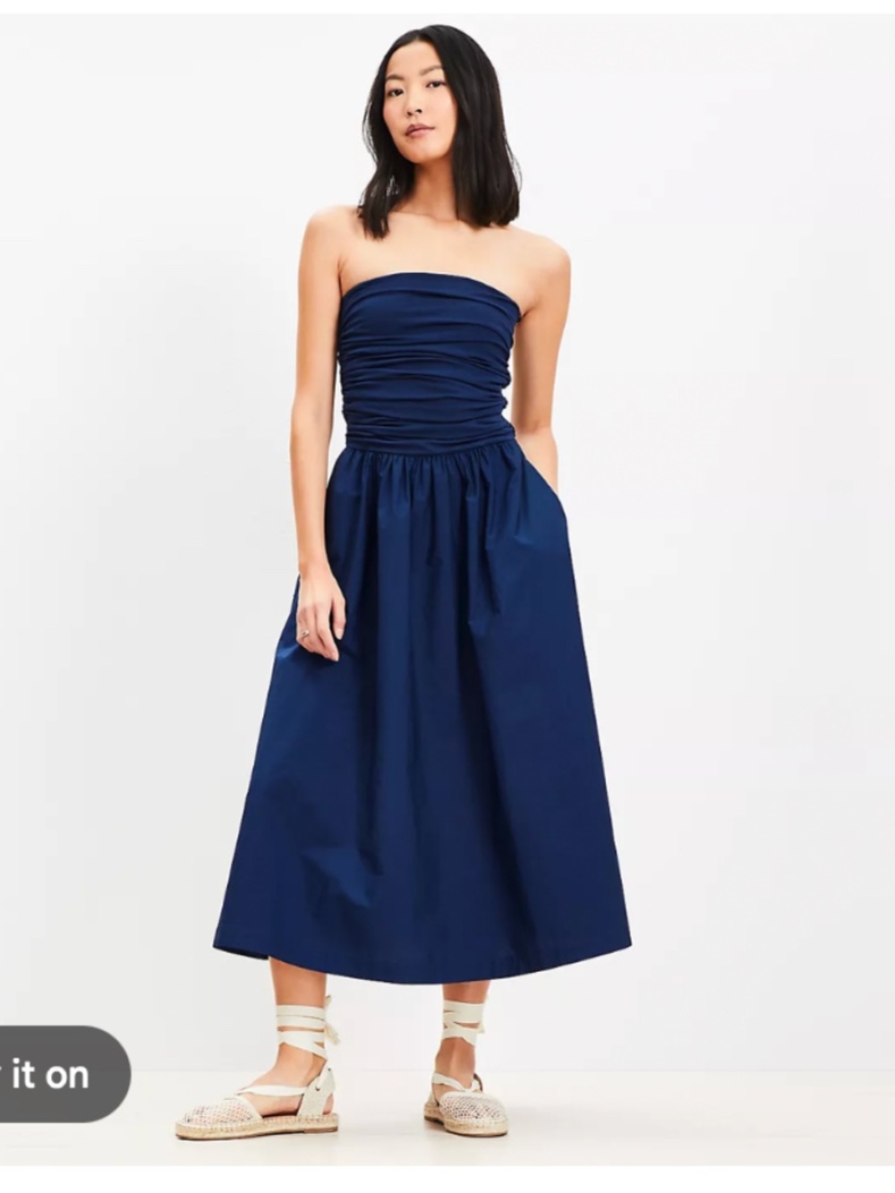 NWT Loft Strapless Poplin Mixed Media Pocket Dress